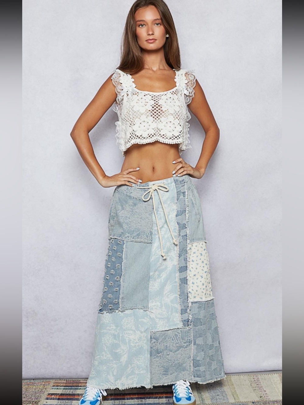 POL Maxed Out Corded Waist Patchwork Denim Skirt - Picture 2 of 16